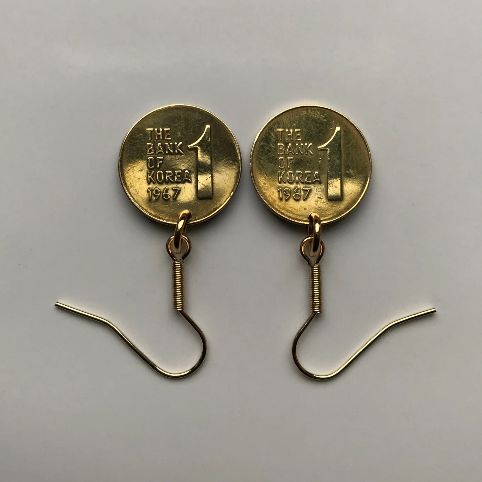 1967 South Korea 1 Won coin earrings Rose of Sharon Mugunghwa Seoul Busan 000041
