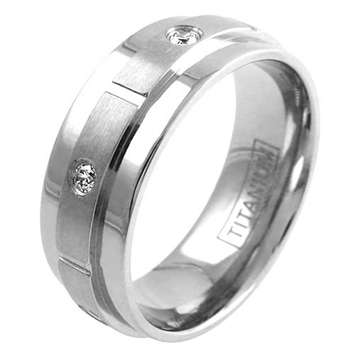 Titanium Men’s 0.18 Carat CZ Gear Design Center Wedding Band Ring Size 9-13
