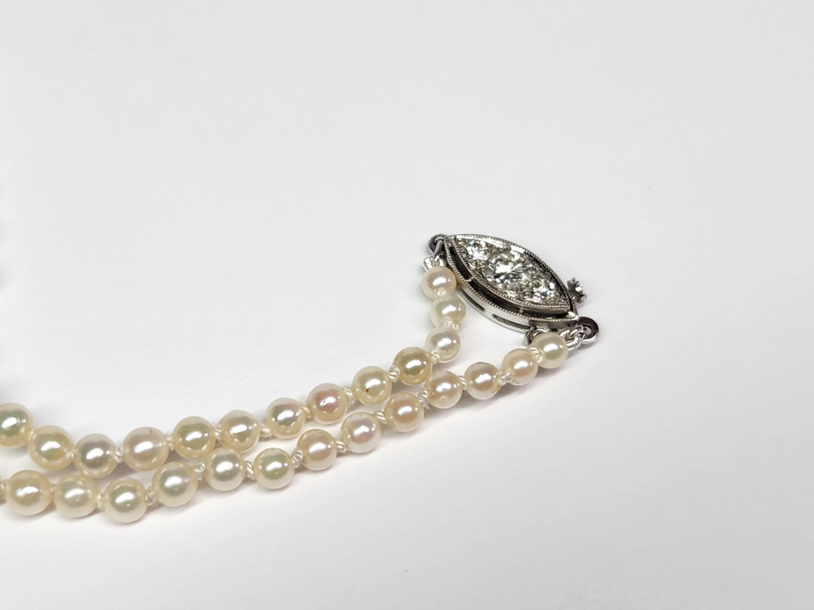 VINTAGE 2.50-8.00mm AKOYA Cultured Pearl & Diamond Graduated 20″ Strand Necklace