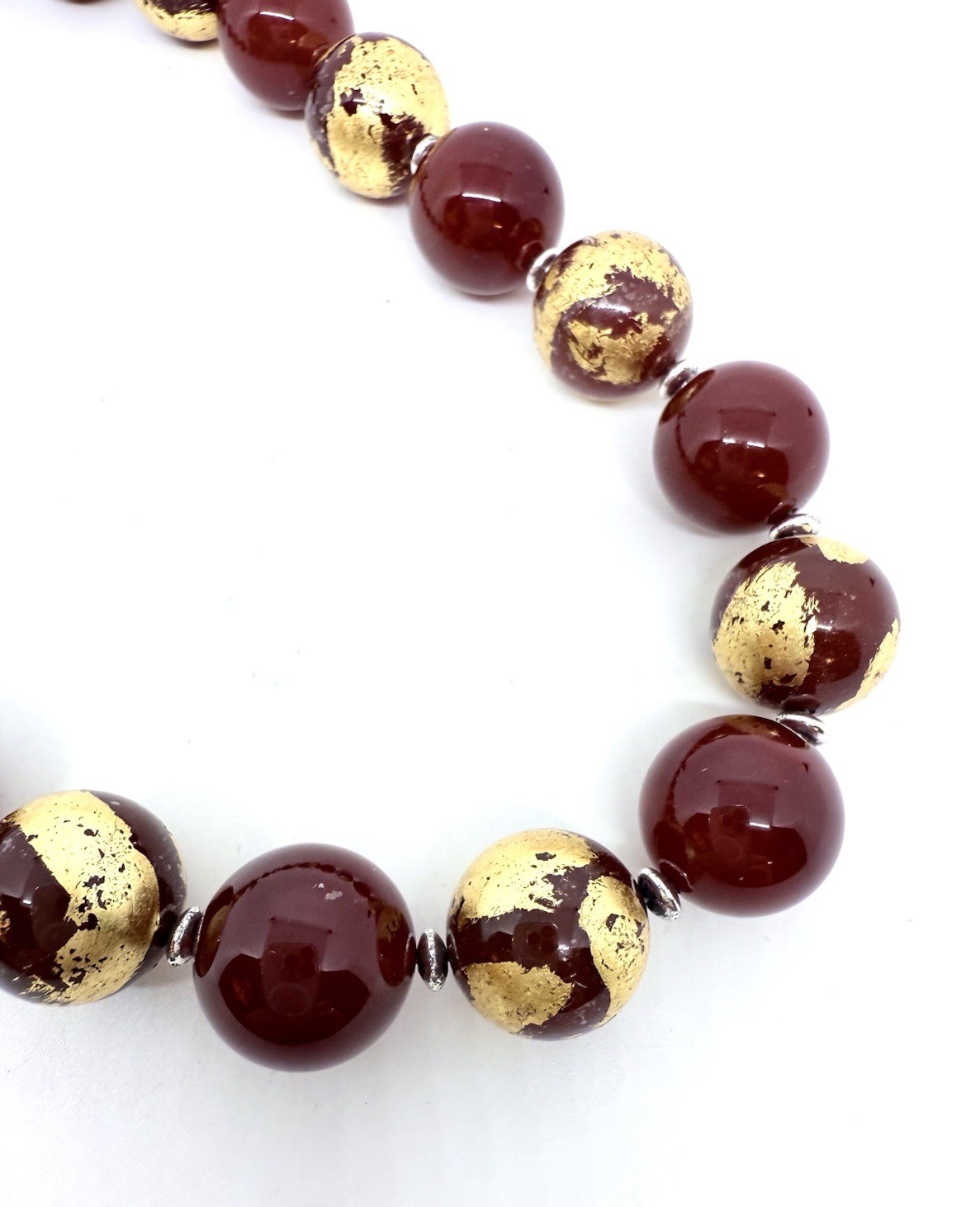 Chinese Export Sterling Silver Enameled Carnelian Bead Necklace Vintage Jewelry