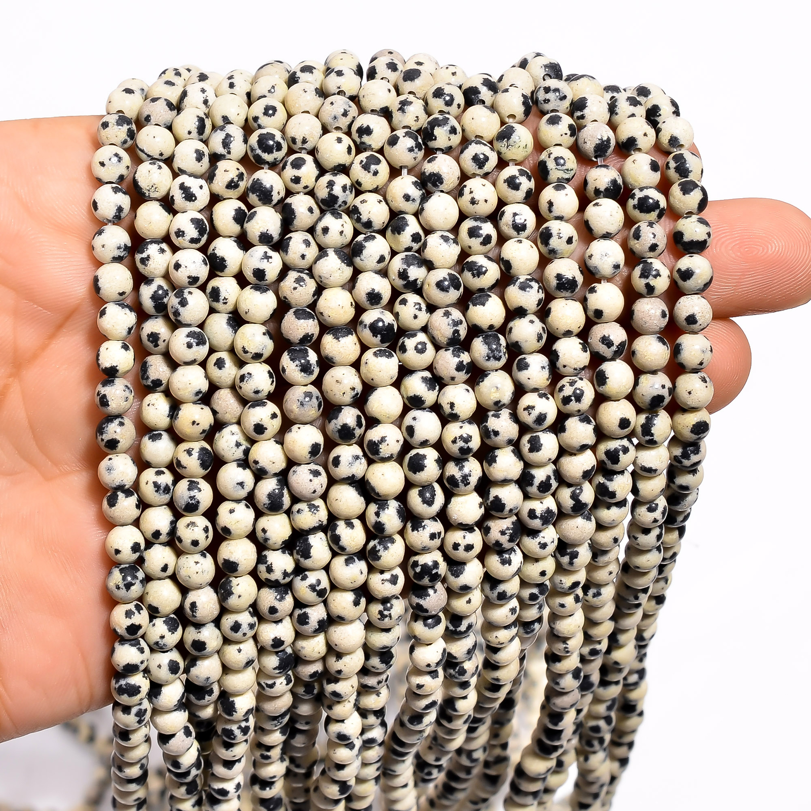 Natural Dolmatian Jasper Gemstone Round Smooth Beads 4X4.5 mm Strand 15″ EB590
