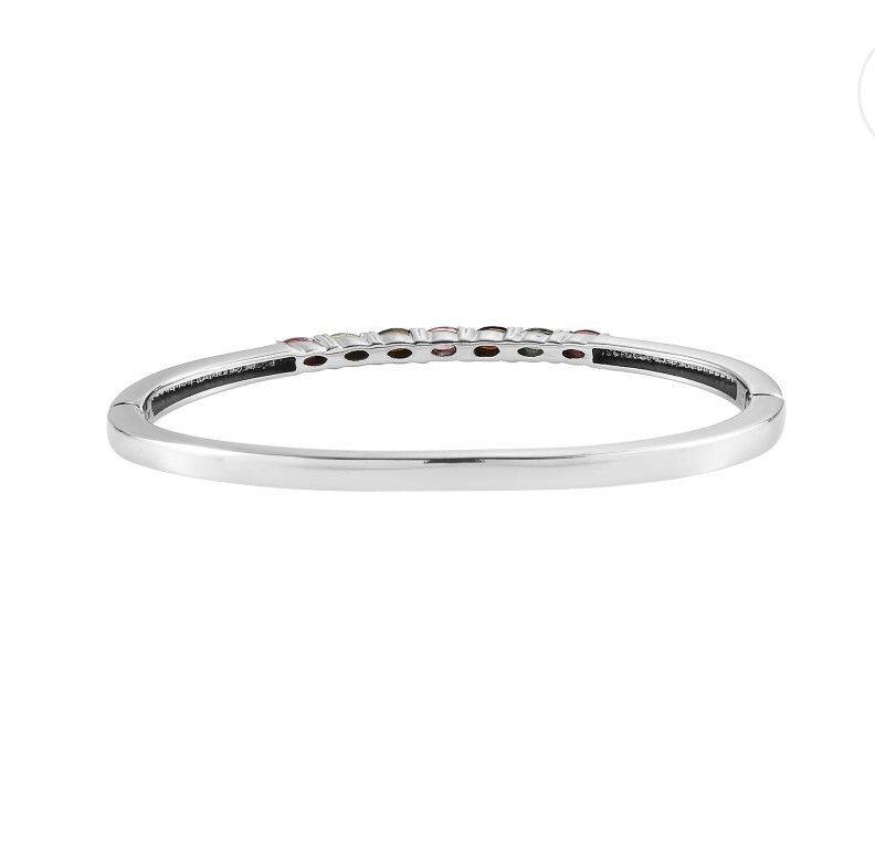 Multi Tourmaline Hinged Bangle Bracelet In Stainless Steel 6.50 Inches 1.60ctw