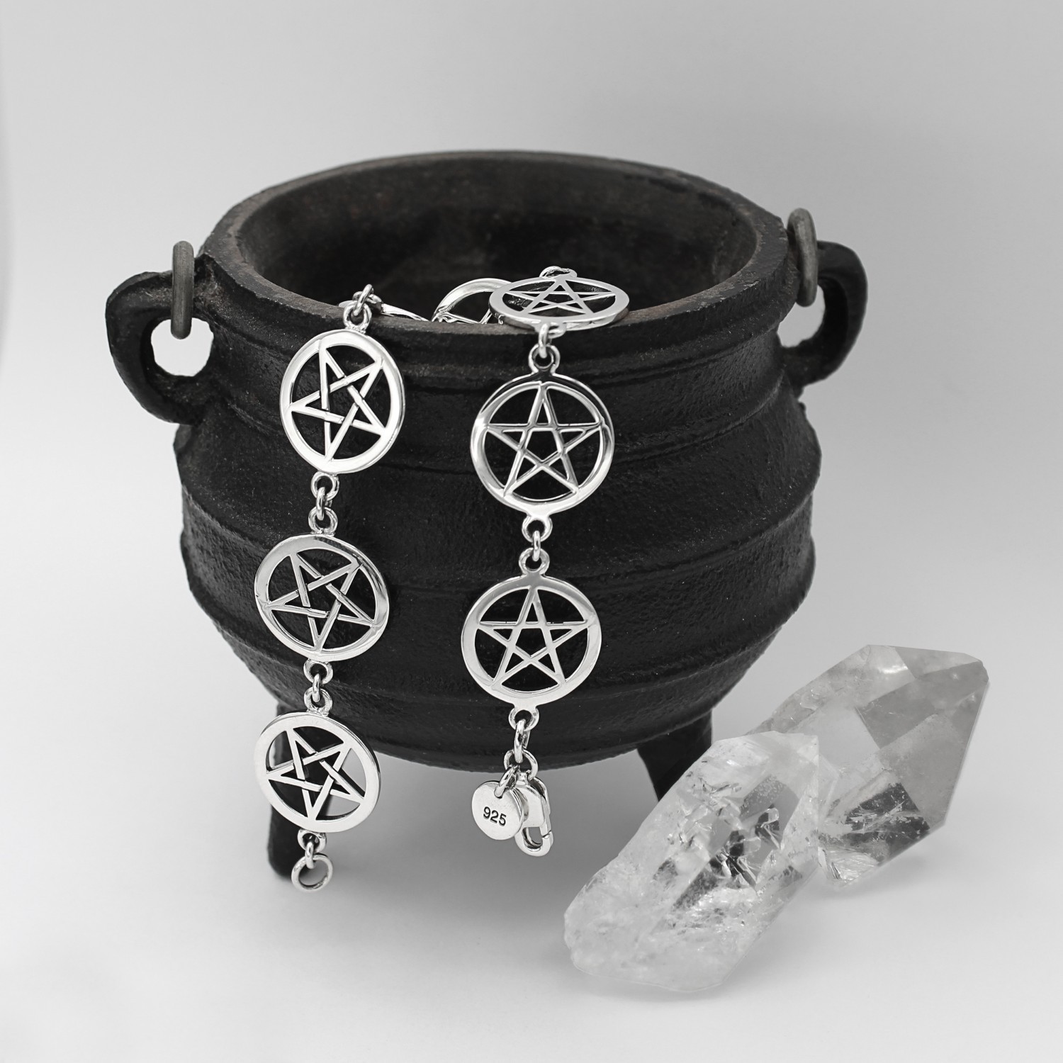 Sterling Silver Pentacle Bracelet Pentagram Link Wiccan Pagan Witchcraft Jewelry