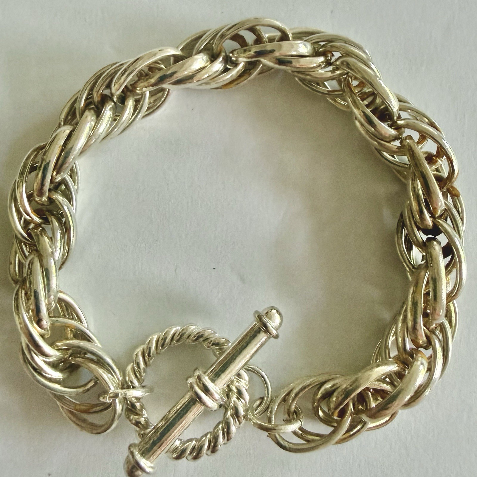 Vintage Ladies 36.88g/8 3/8″ Silver Rope Bracelet/10 mm Wide/Toggle/Preowned/Ex