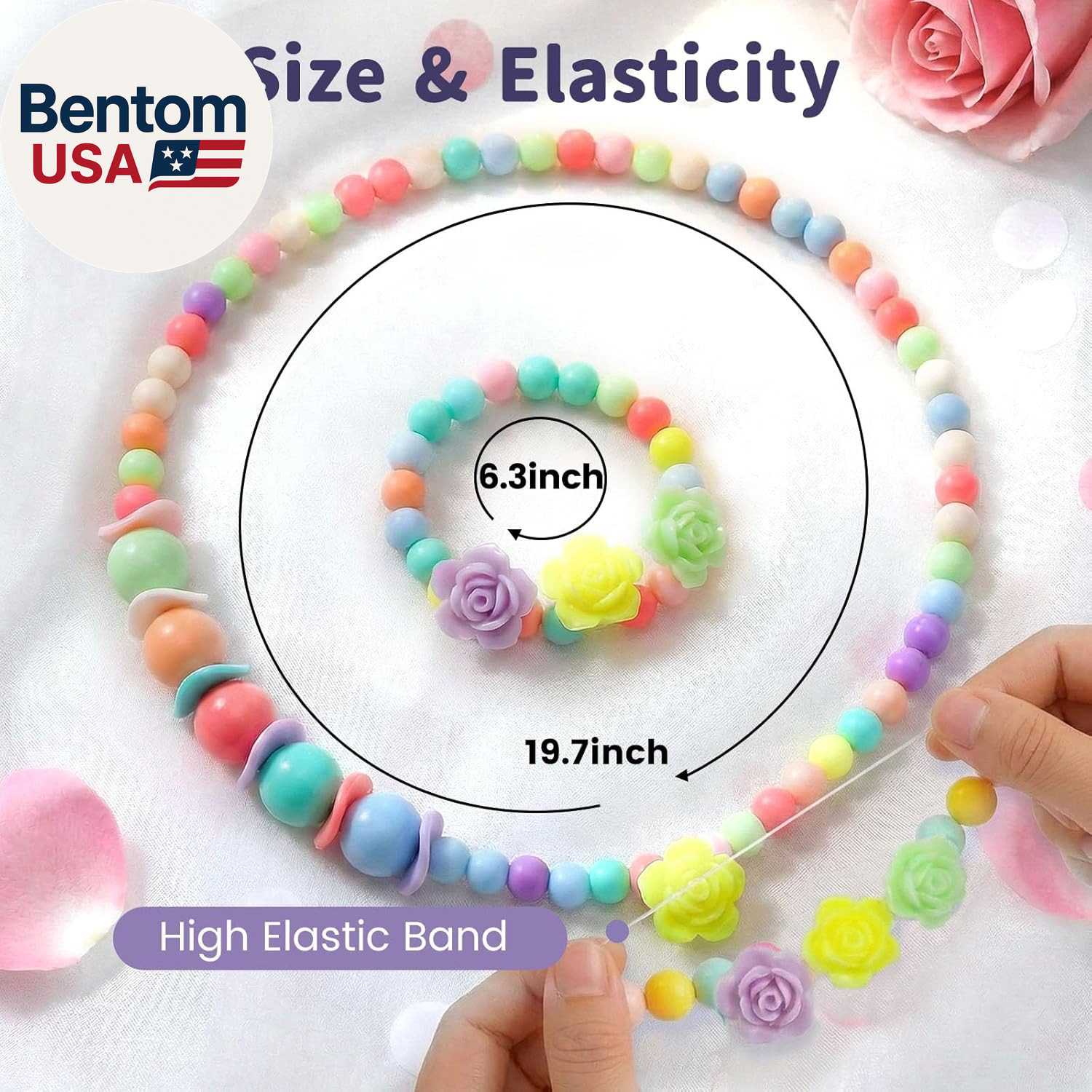 Toddler Necklace Bracelet, 3 Sets Kids Jewelry for Girls Colorful Beads, Costume