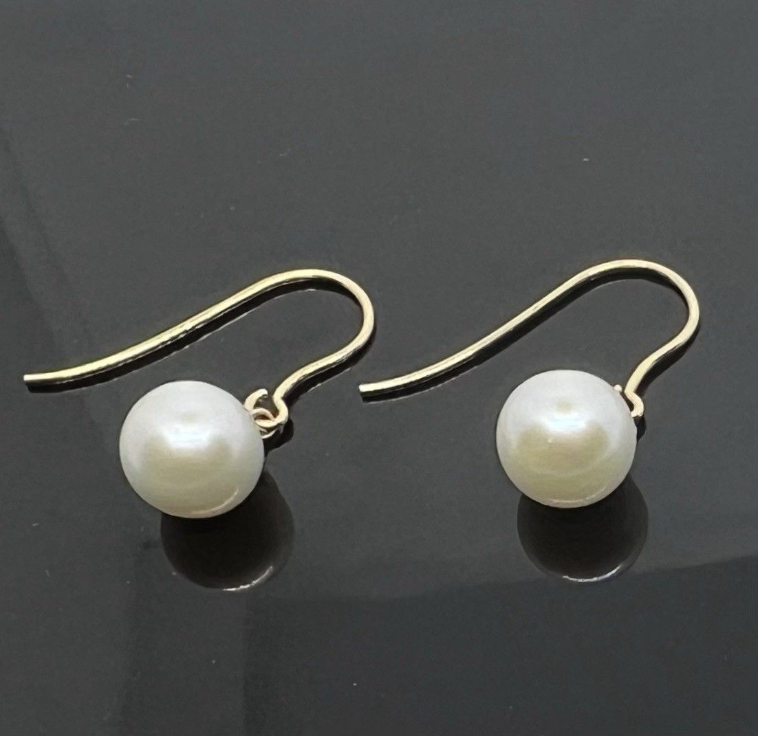 9ct Pearl Drop Earrings 8mm Genuine Cultured Freshwater Pearls 22mm Dangle Drop