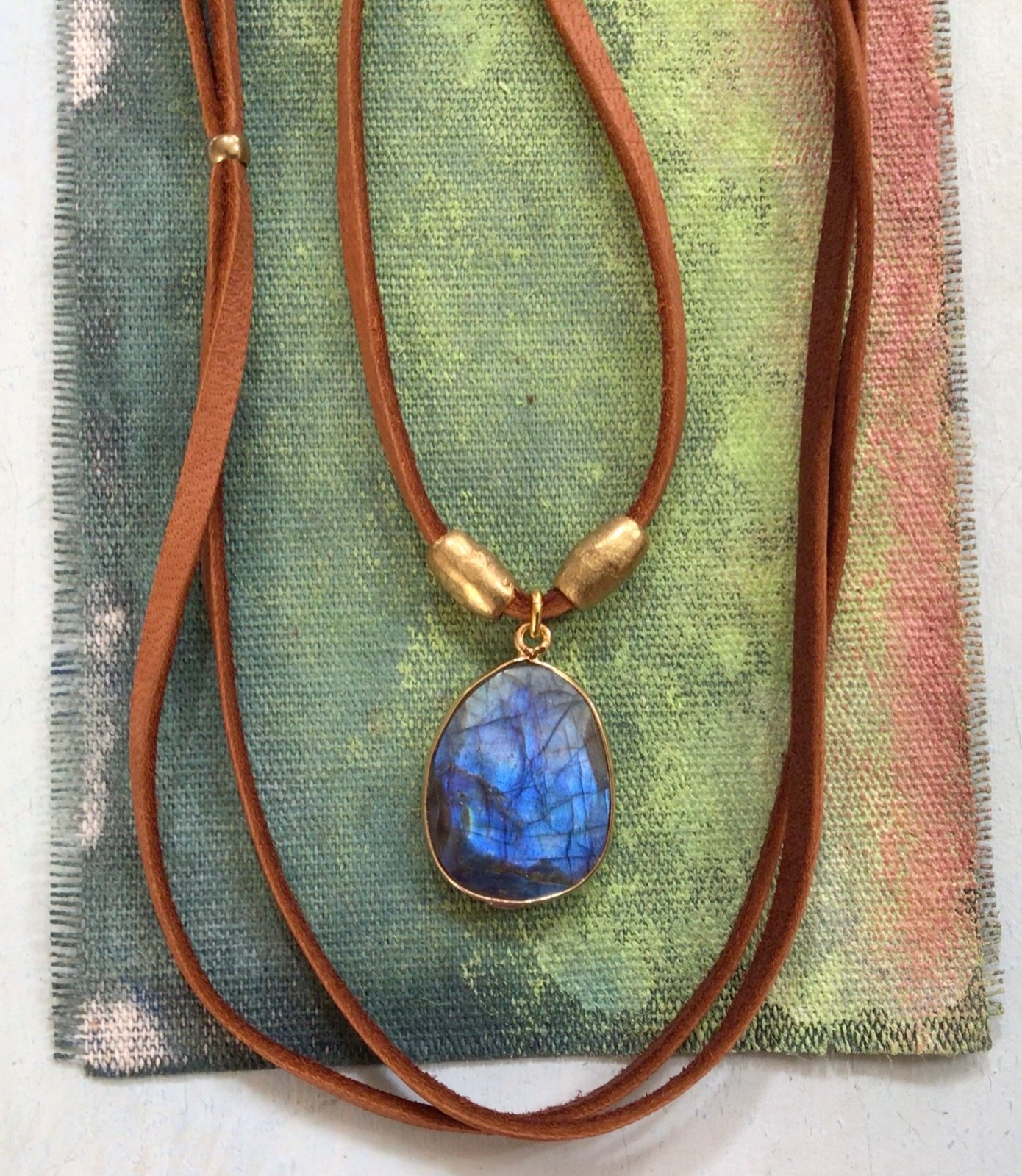 $259 Labradorite Sundance Charm Necklace leather suede cord artisan jewelry