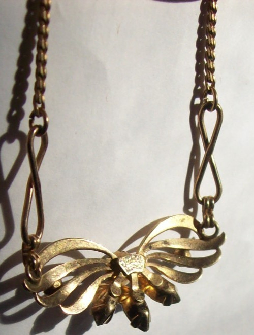 Van Dell Necklace 1/20 12K*Gold~Filled Winged Light Blue & Clear Stones A+Beauty