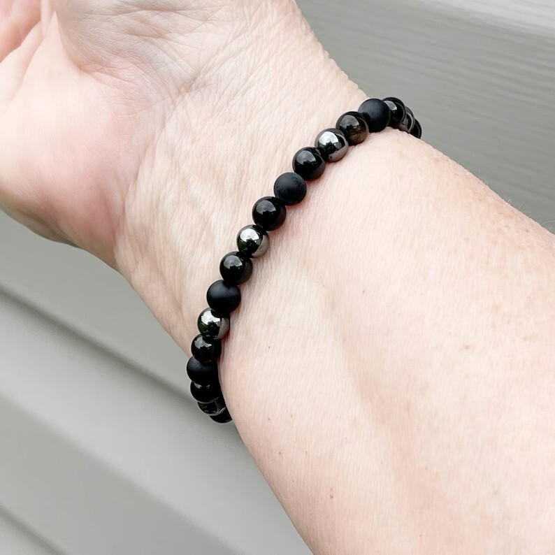 Triple Protection Black Onyx Tourmaline Obsidian Hematite Beads Healing Bracelet