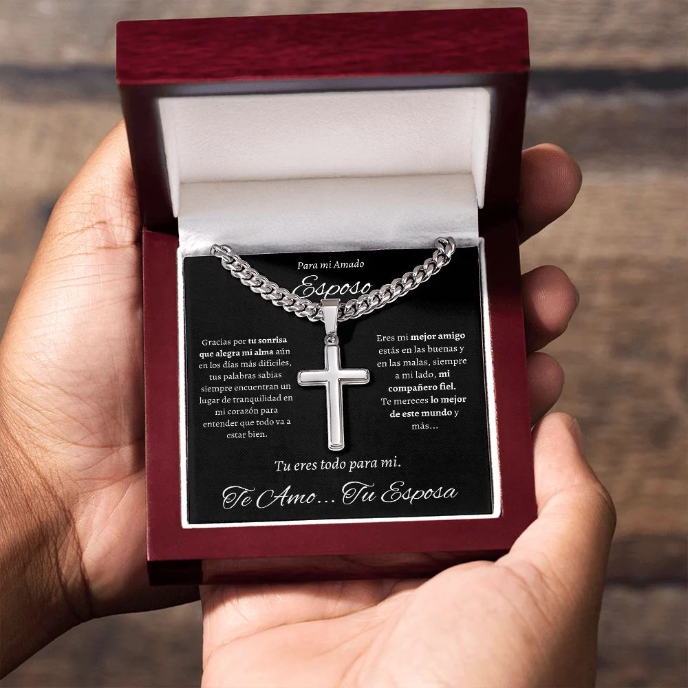 Regalo Para Hombre Collar Cadena Estilo Cubana Con Cruz Artesanal Para Hombre En