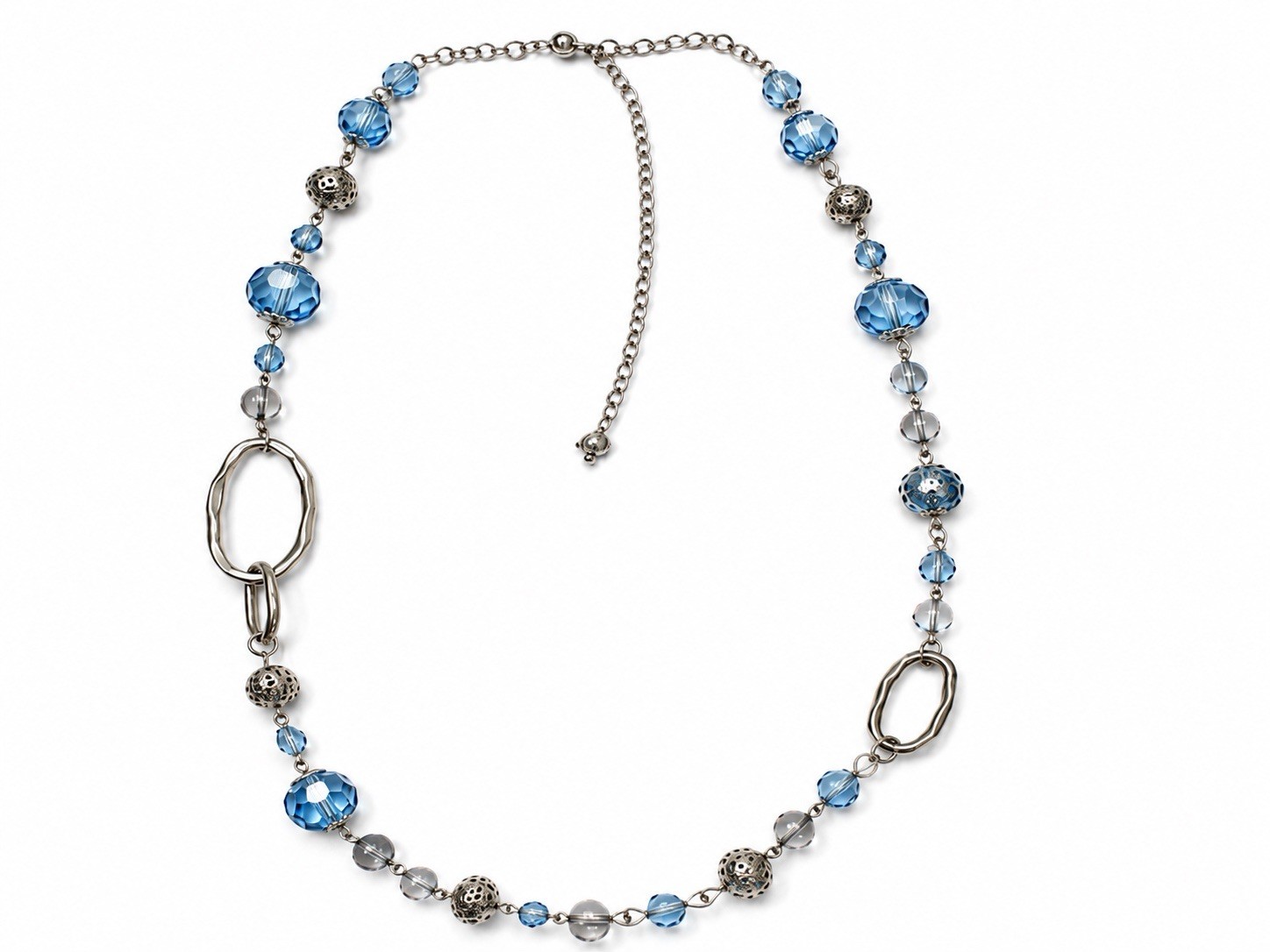 Lia Sophia Silver Plated Blue Crystal Beaded Long Station Necklace Lobster Clasp