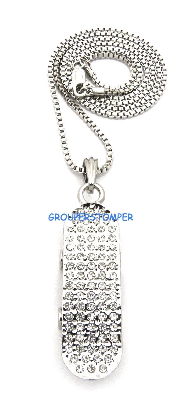 Skateboard Necklace New Rhinestone Pendant 24 Inch Long Chain