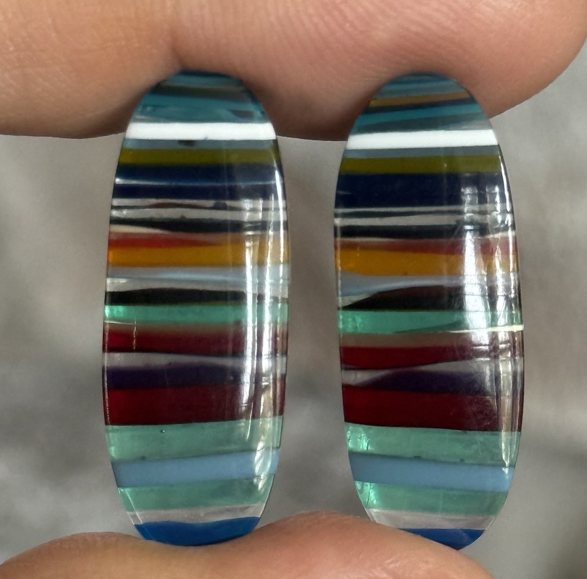 28.7×10.8×3.2mm Colorful Pair Smooth Oval California Surfite Cabochon 4 Earrings