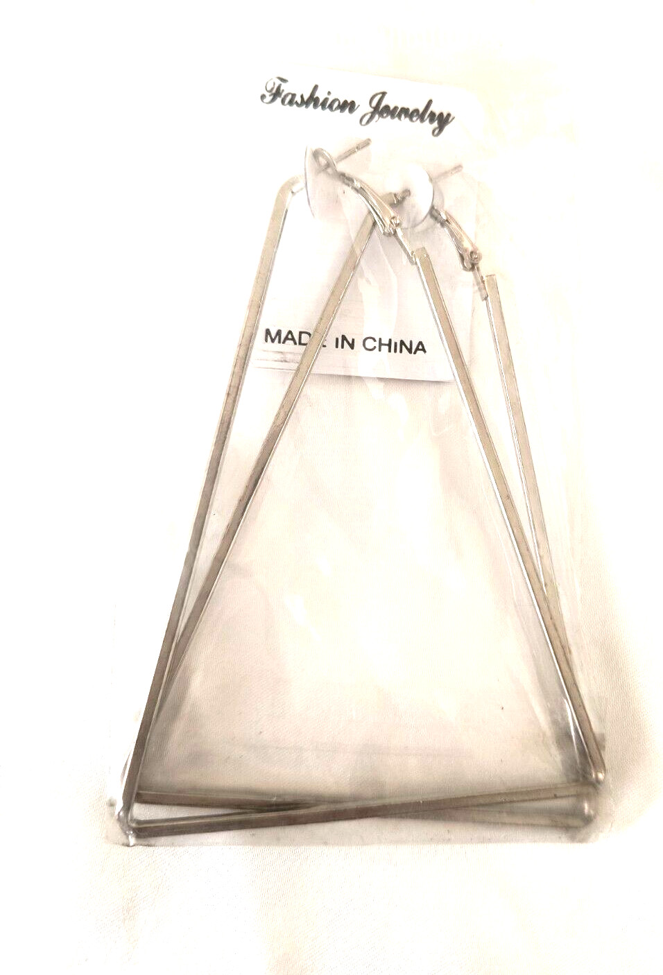 New Fashion Jewelry Women’s Earrings Silvertone Metal Triangles appx. 3.5 in