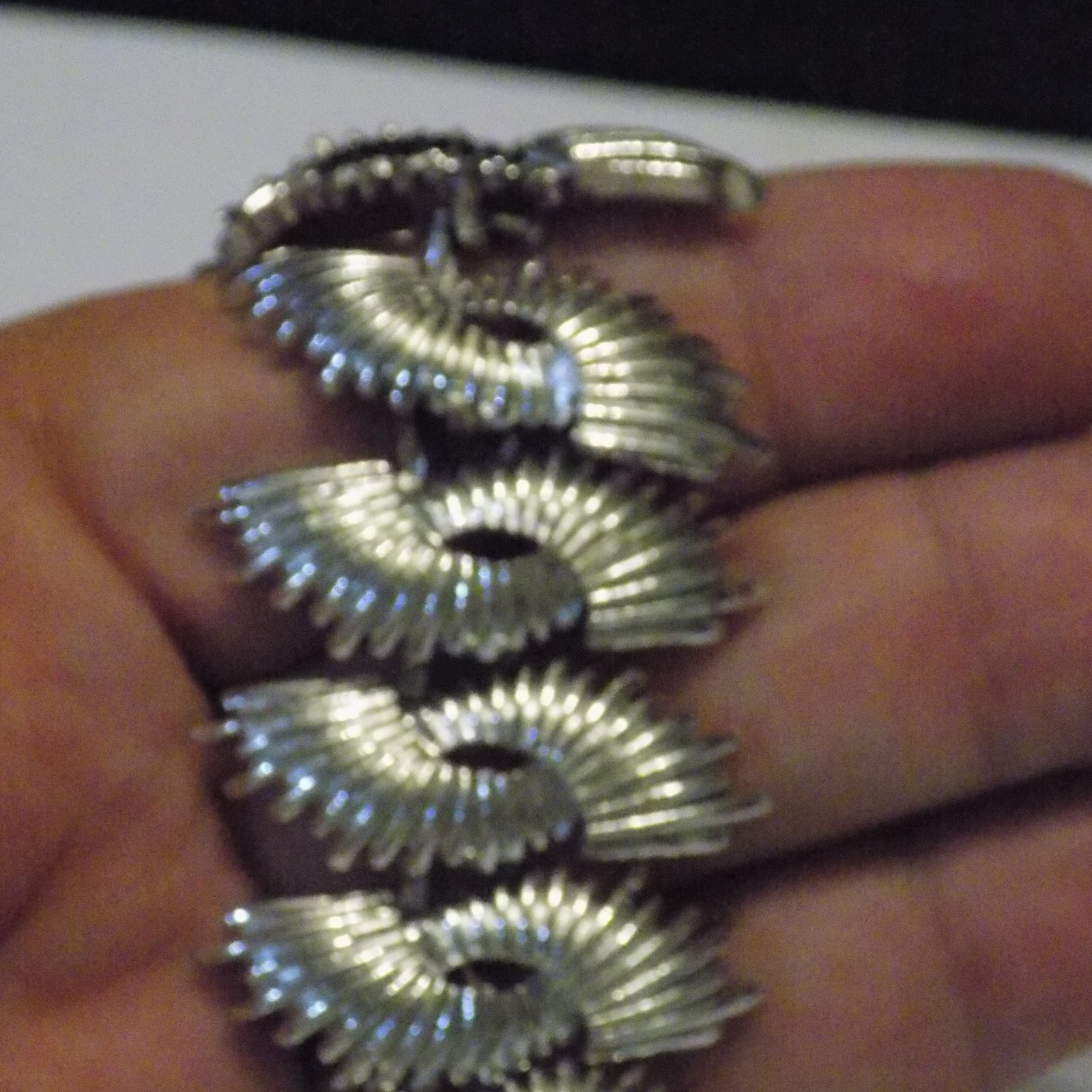 Vintage Silver Tone wide textured Bracelet 7″ Long with Safety Chain 23