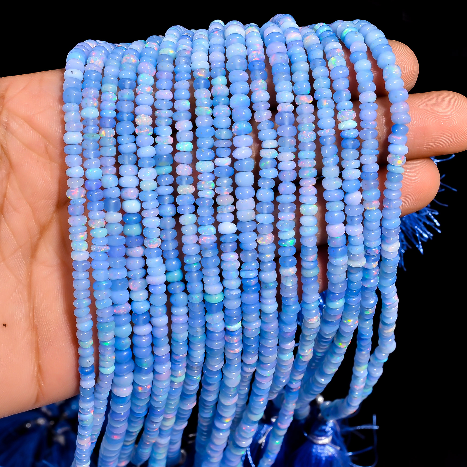 Blue Ethiopian Opal Gemstone Roundel Shape Smooth Beads 4X4X2 mm Strand 8″ EB699