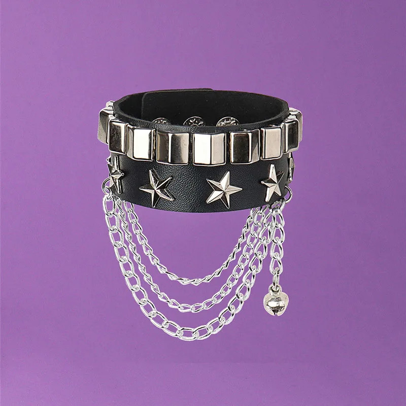 Punk Rivet Star PU Leather Bracelet for Women Men Hip Hop Gothic Dark Girl Rock