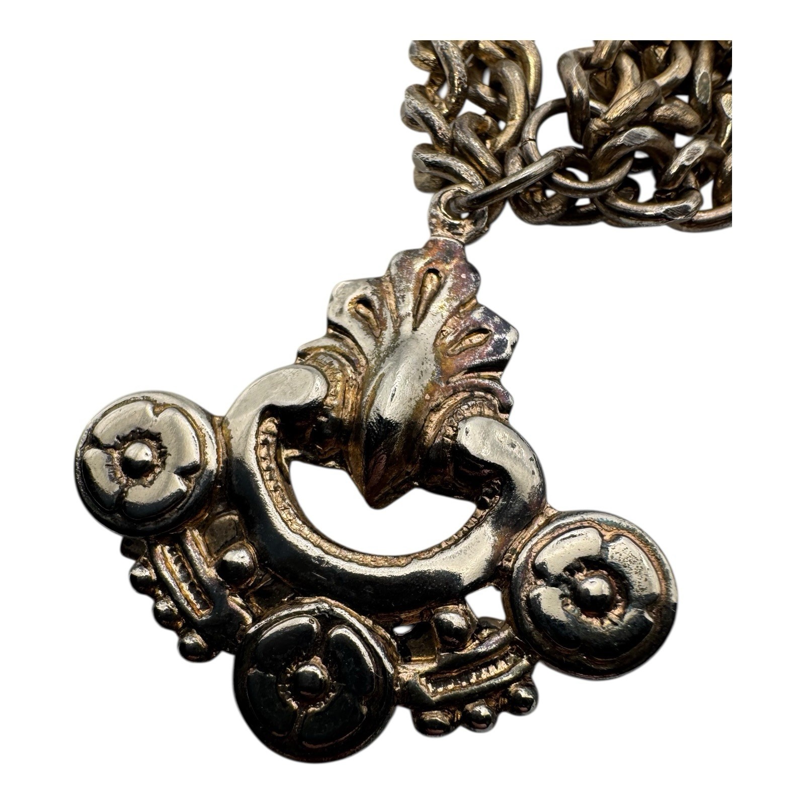 Heraldic Coat of Arms Brooch Chain Victorian Style Crown Lion Eagle Keys Crest