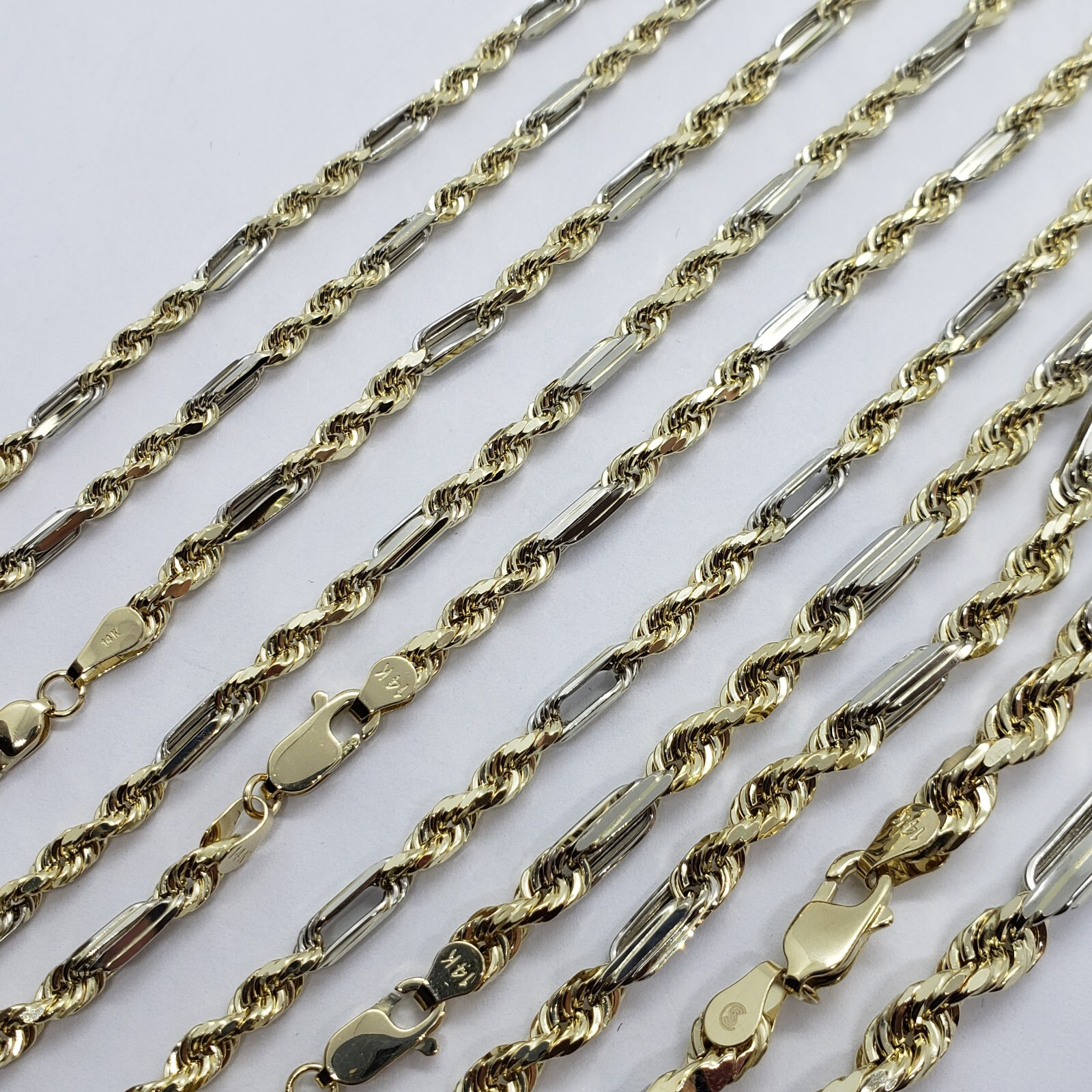 Authentic 14k Real Gold Two Tone Figarope Chain Necklace Lobster 3mm-6mm 18″-30″