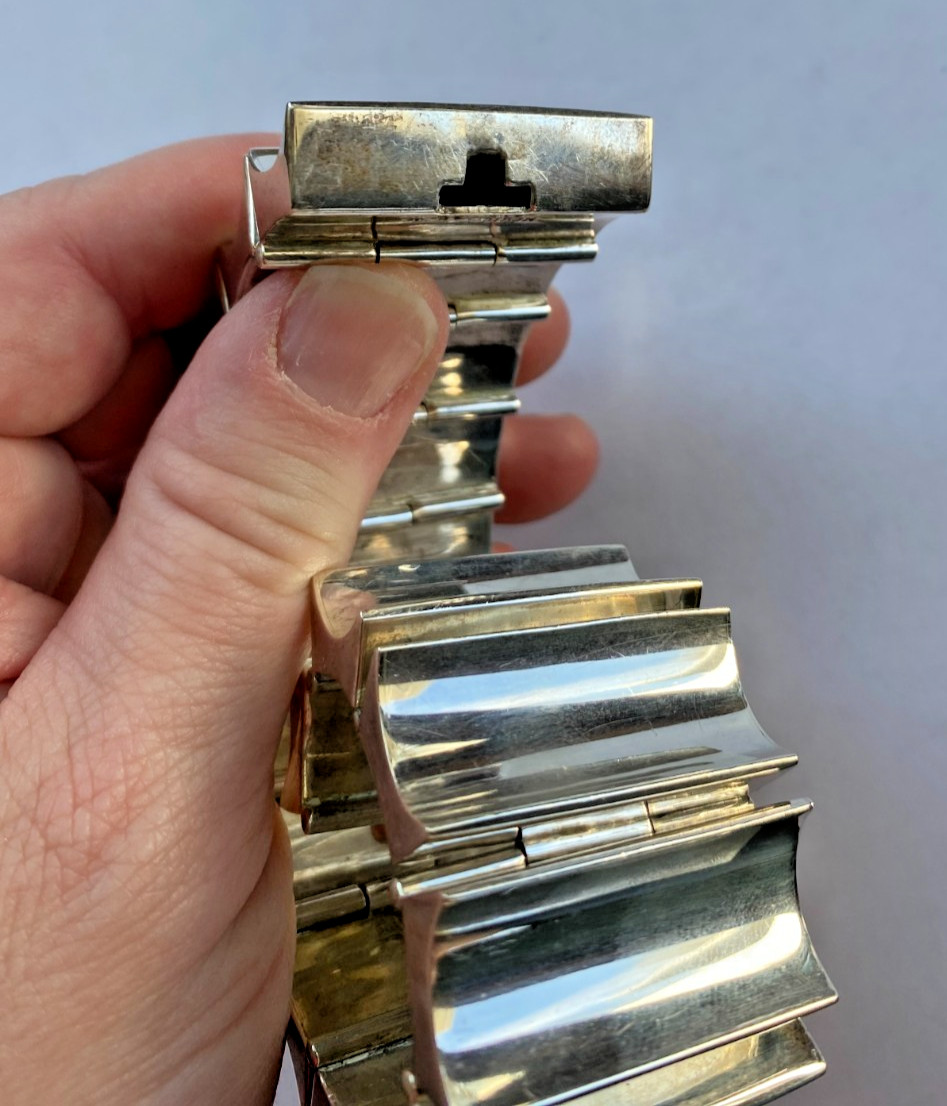 Signed Mexico 925 Heavy Sterling Silver Modern Wide Link Bracelet 173 Grams