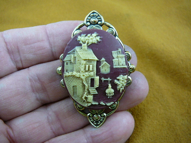 (CM58-32) Rebecca at the Well HOME house CAMEO PIN pendant jewelry pine resin