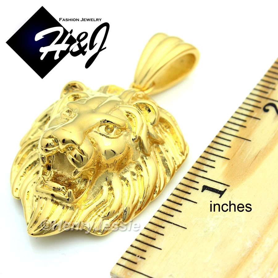 MEN’s Stainless Steel Gold Plated LION KING FACE 3D Charm Pendant*GP50