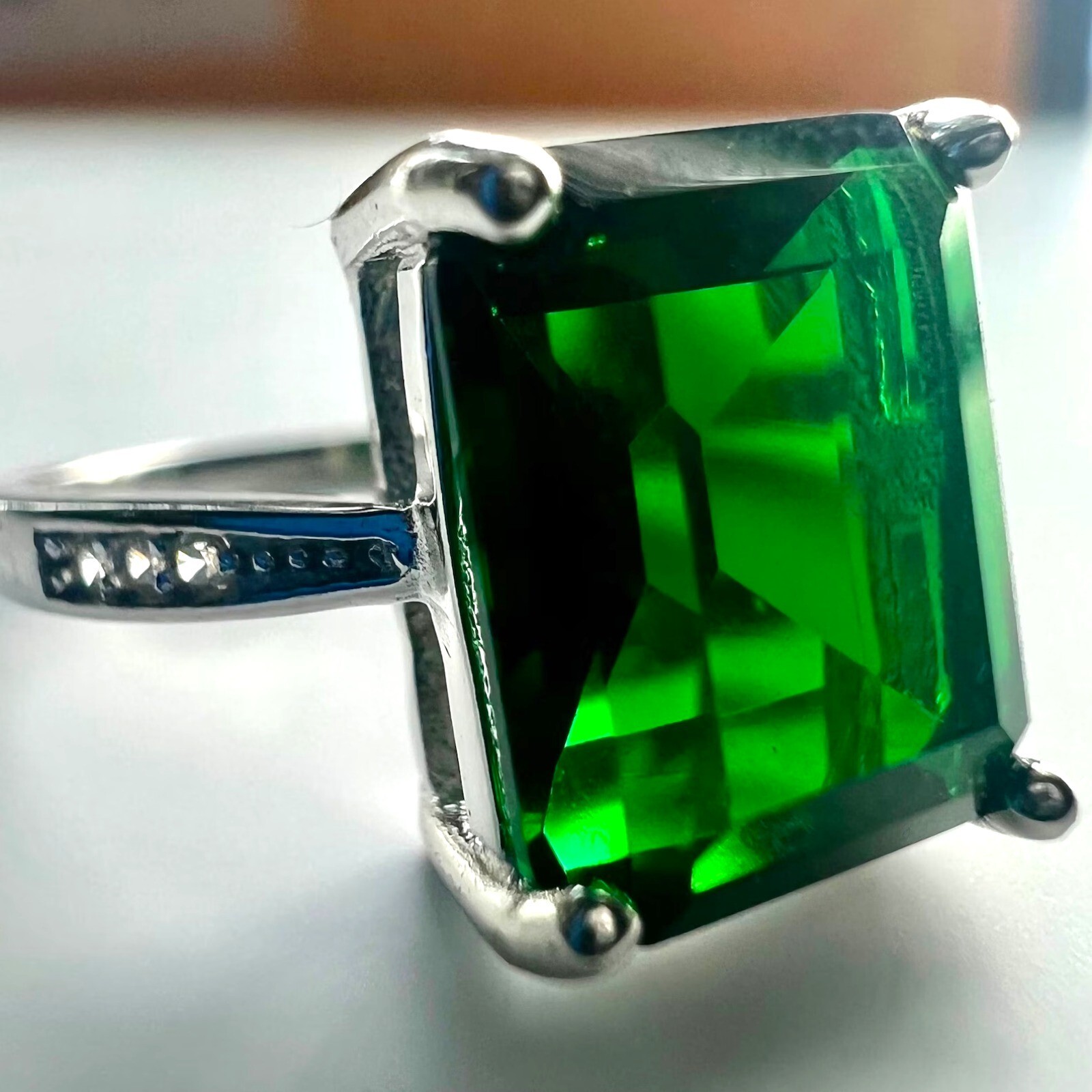 Emerald Ring 925 Sterling Silver Jewelry Emerald Cut Size 6 7 8 9 lab-created