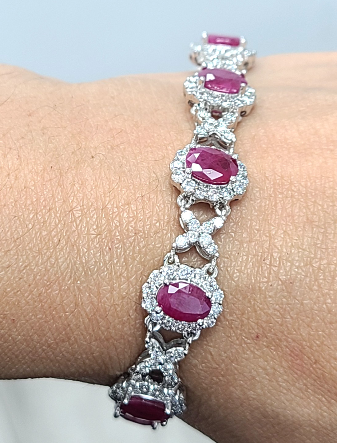 Deal! 14.60CTW Natural Genuine Red Ruby Diamonds Tennis Bracelet 14K White Gold