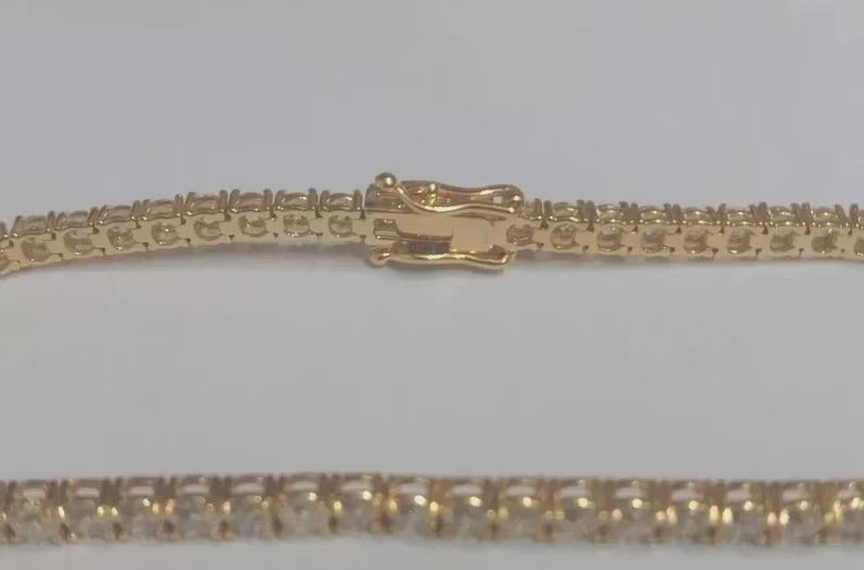 14k Yellow Gold Round Natural Diamond Unique Tennis Bracelet For Wedding Gift