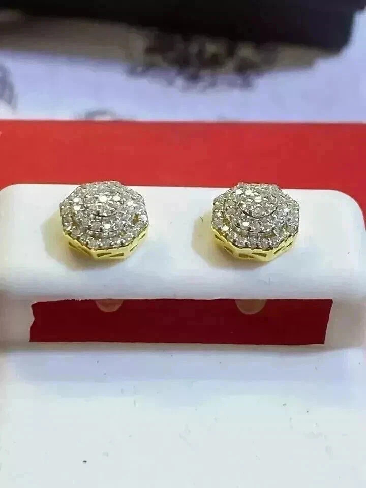 2.1Ct Round Cut Lab-Created Diamond Men’s Stud Earrings 14K Yellow Gold Finish