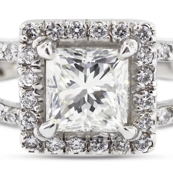 Engagement Ring 14K White Gold Halo 2.76 Carat Princess Lab-Grown Diamond E VS2