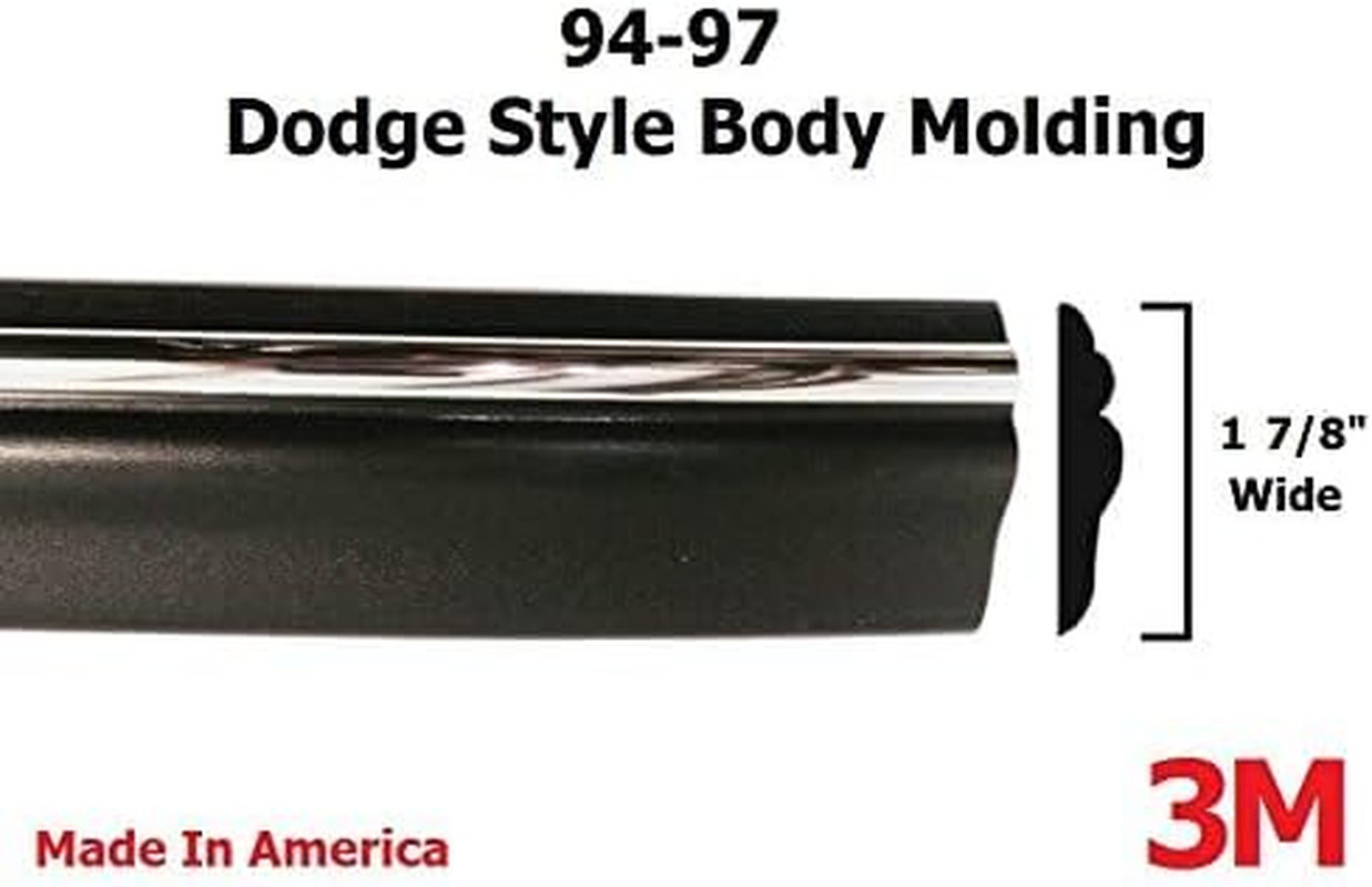 Black Chrome Side Body Trim Molding Replace for 1994-1997 Dodge Ram Pickup Truck