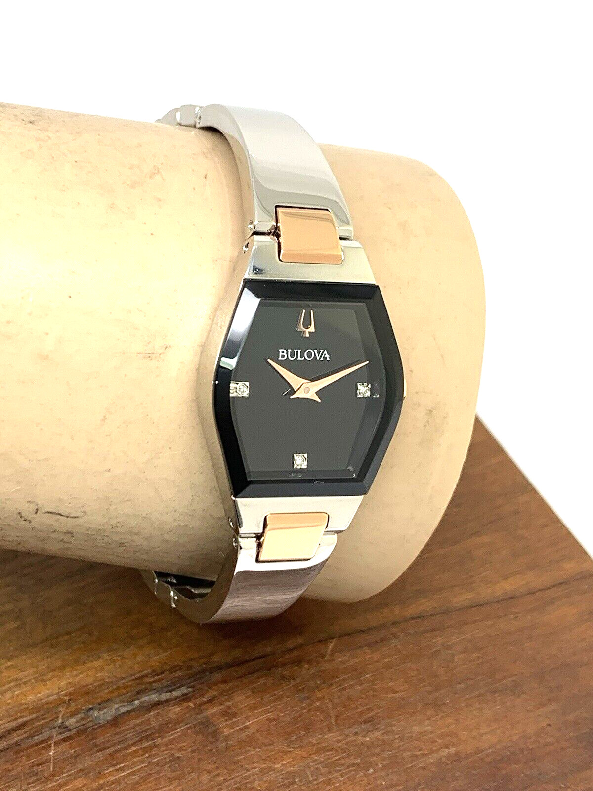 Bulova Womens Watch 98P216 Gemini Diamond Black Dial 2-Tone Quartz Petite 22.5mm