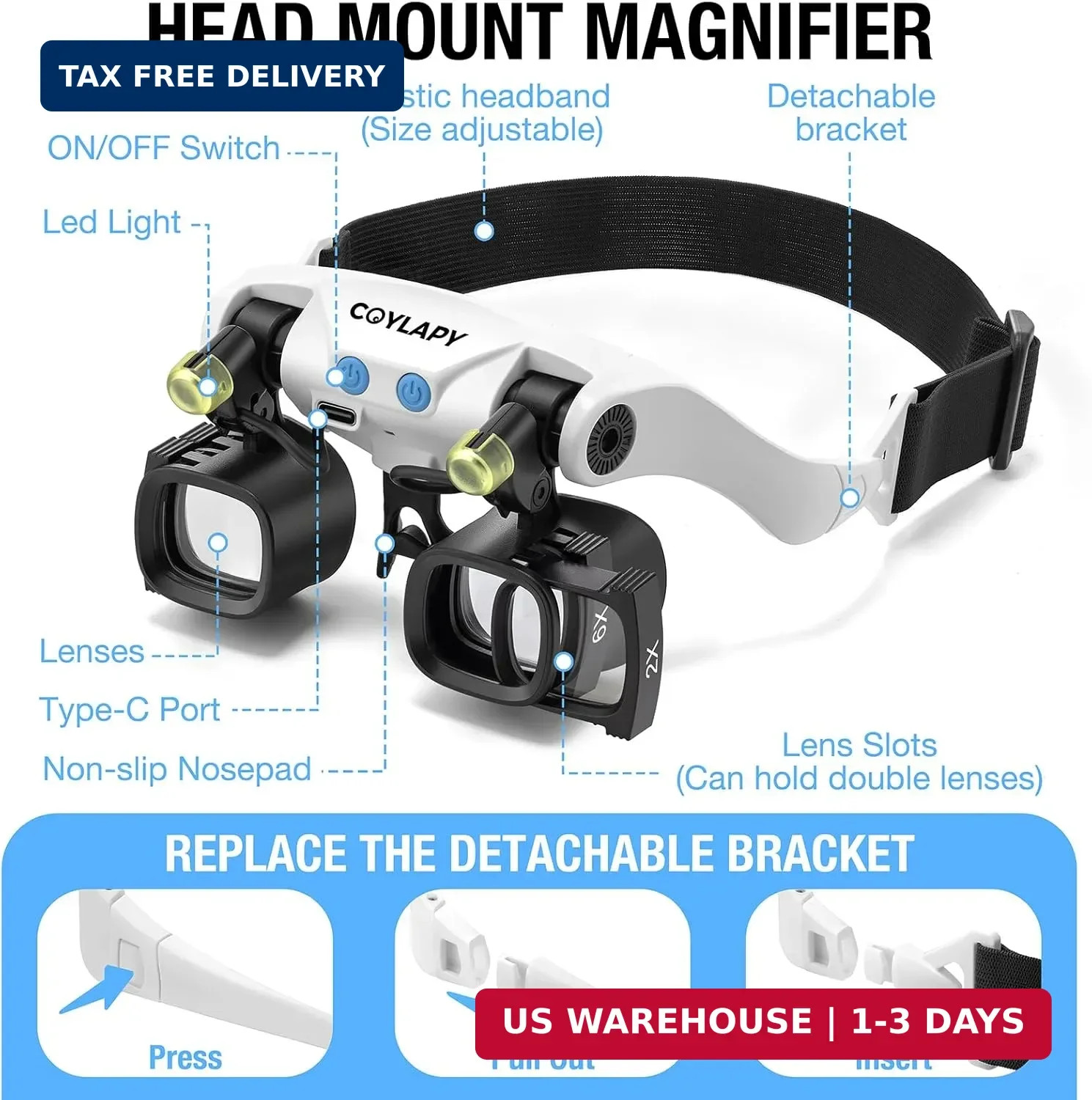COYLAPY Magnifying Glasses for Close Work, Jewelers Magnifying Glass with Light