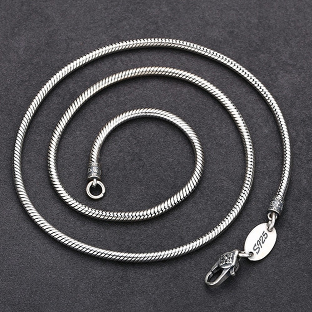 Pure S925 Sterling Silver Necklace Men 3mm Snake Link Chain 34-35g 21.6inch