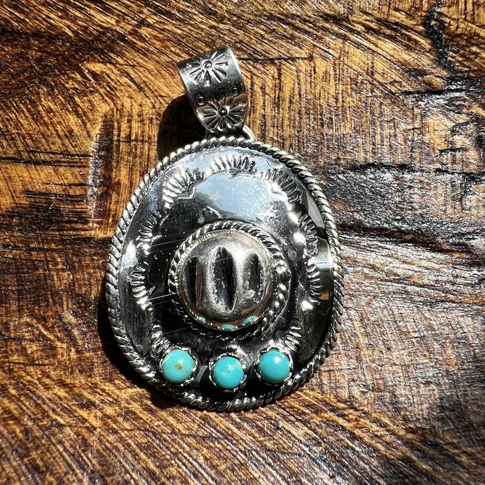Sterling Silver Cowboy Hat Pendant Kingman Turquoise