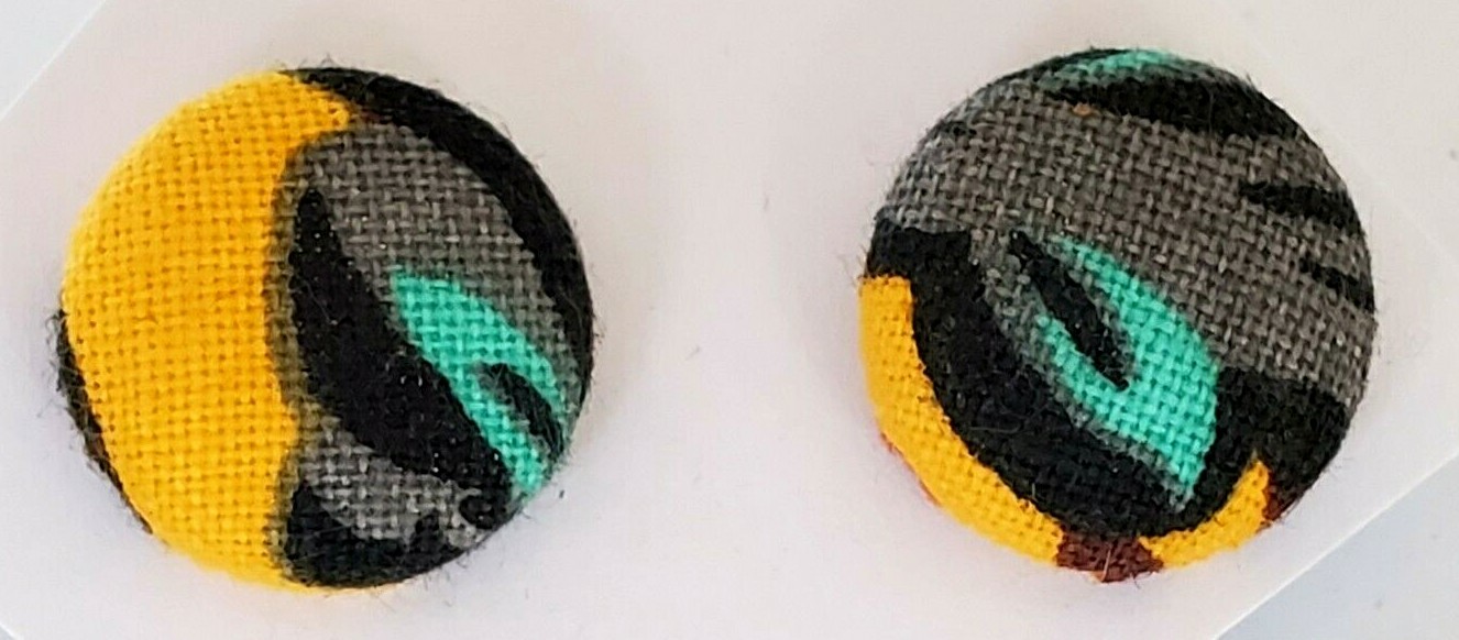 Yellow,Turquoise Blue Black Gray Fabric Button Pierced Earrings New – Hand Made