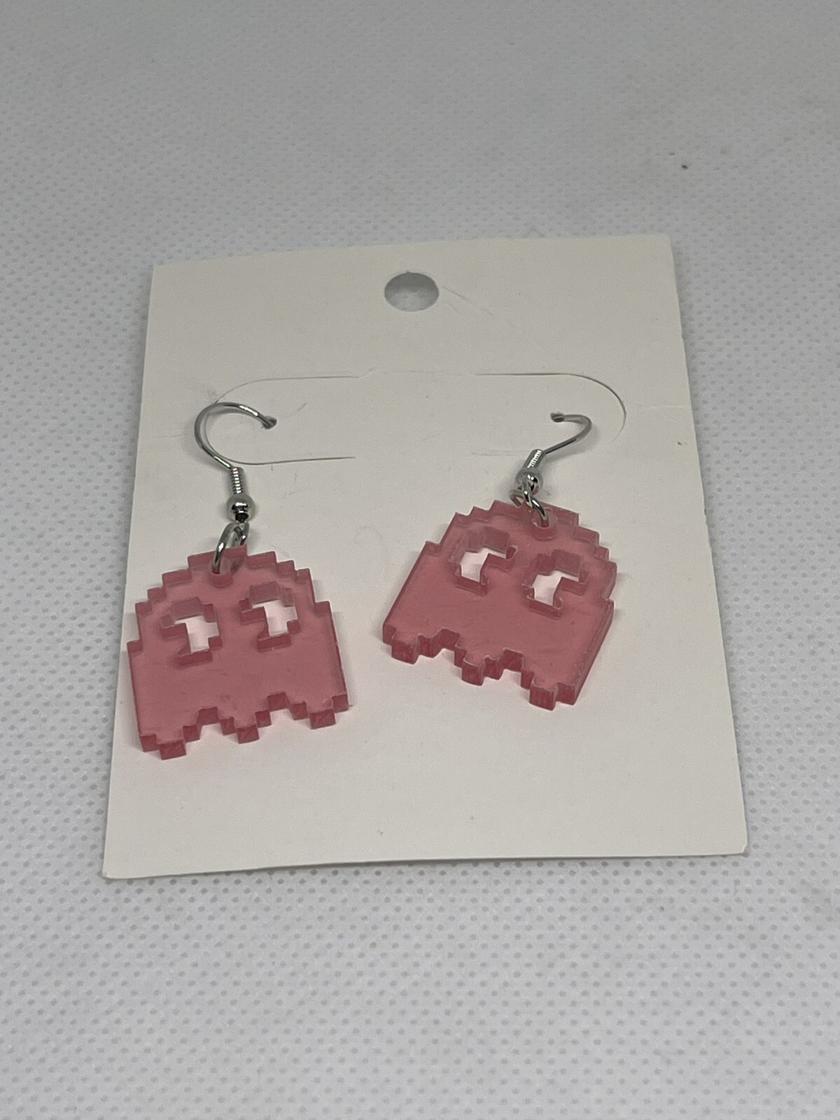 Pac man Ghost Pinky Neon Pink see-through Earrings – Plastic NEW