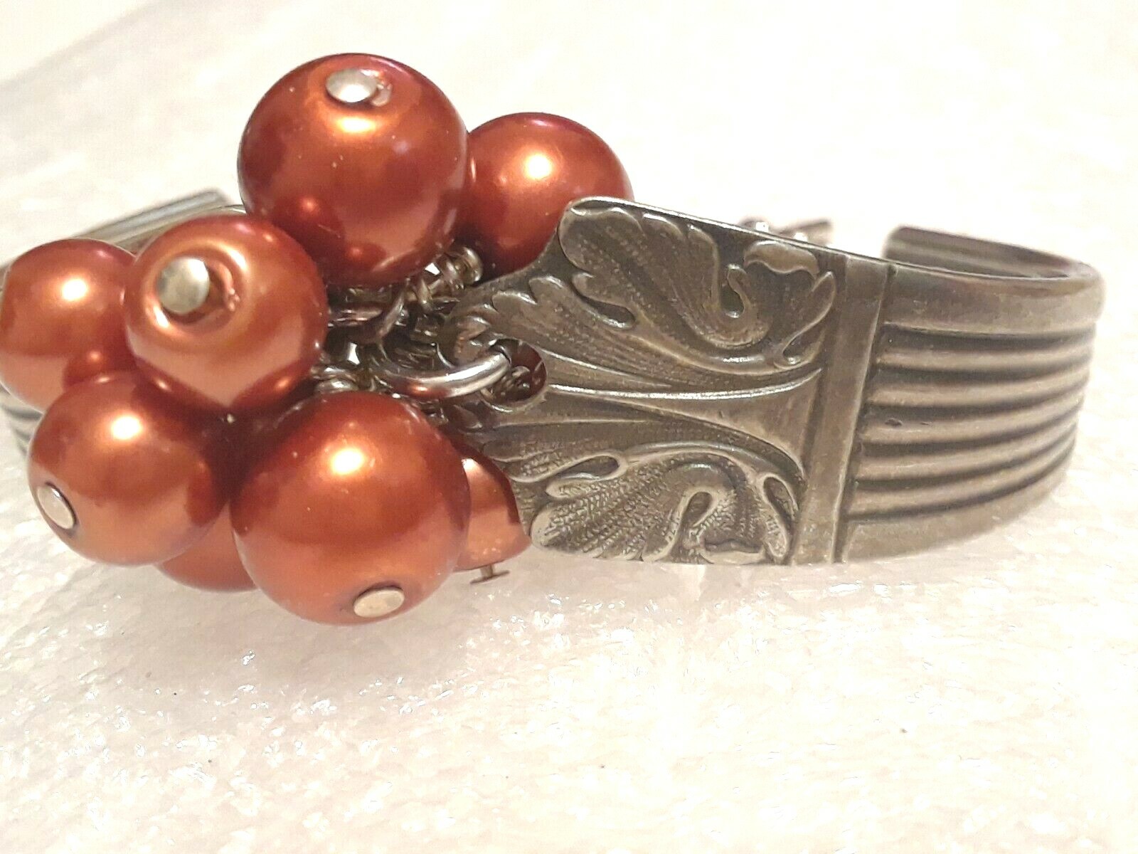 Spoon handle Bracelet. 2 piece with toggle clasp and burnt orange beads.