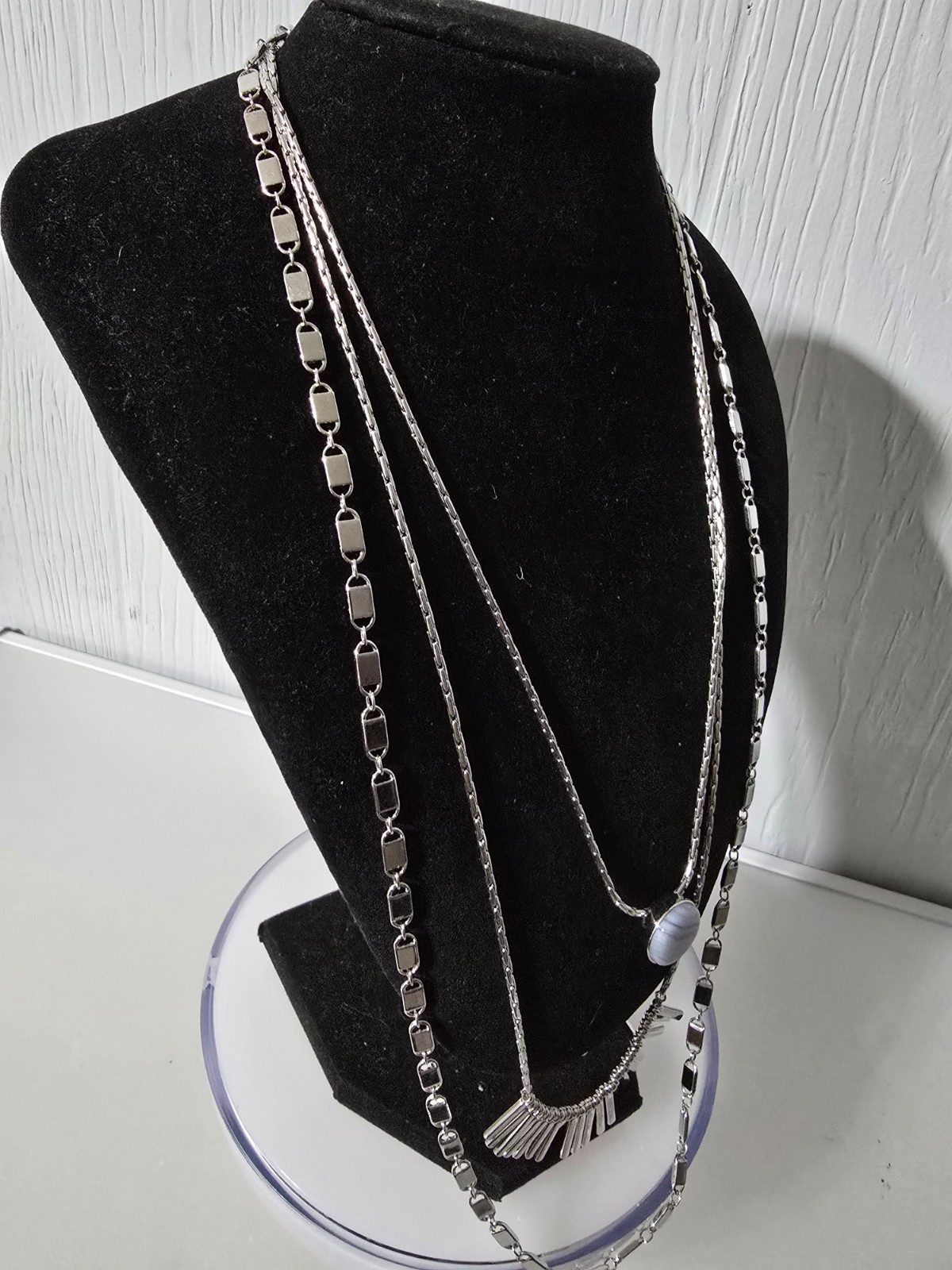 Authentic Vintage Henry Bendel NY Multi strand Layered Necklace silverTone Rare