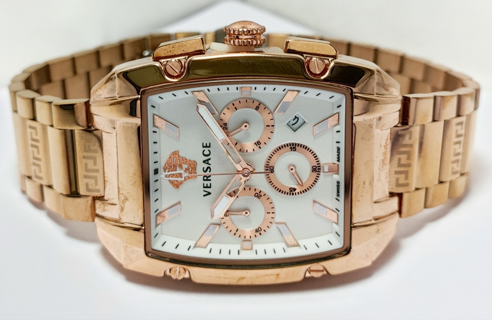 Working Versace Chronograph White Dial with Date Men’s Wristwatch Steel Band