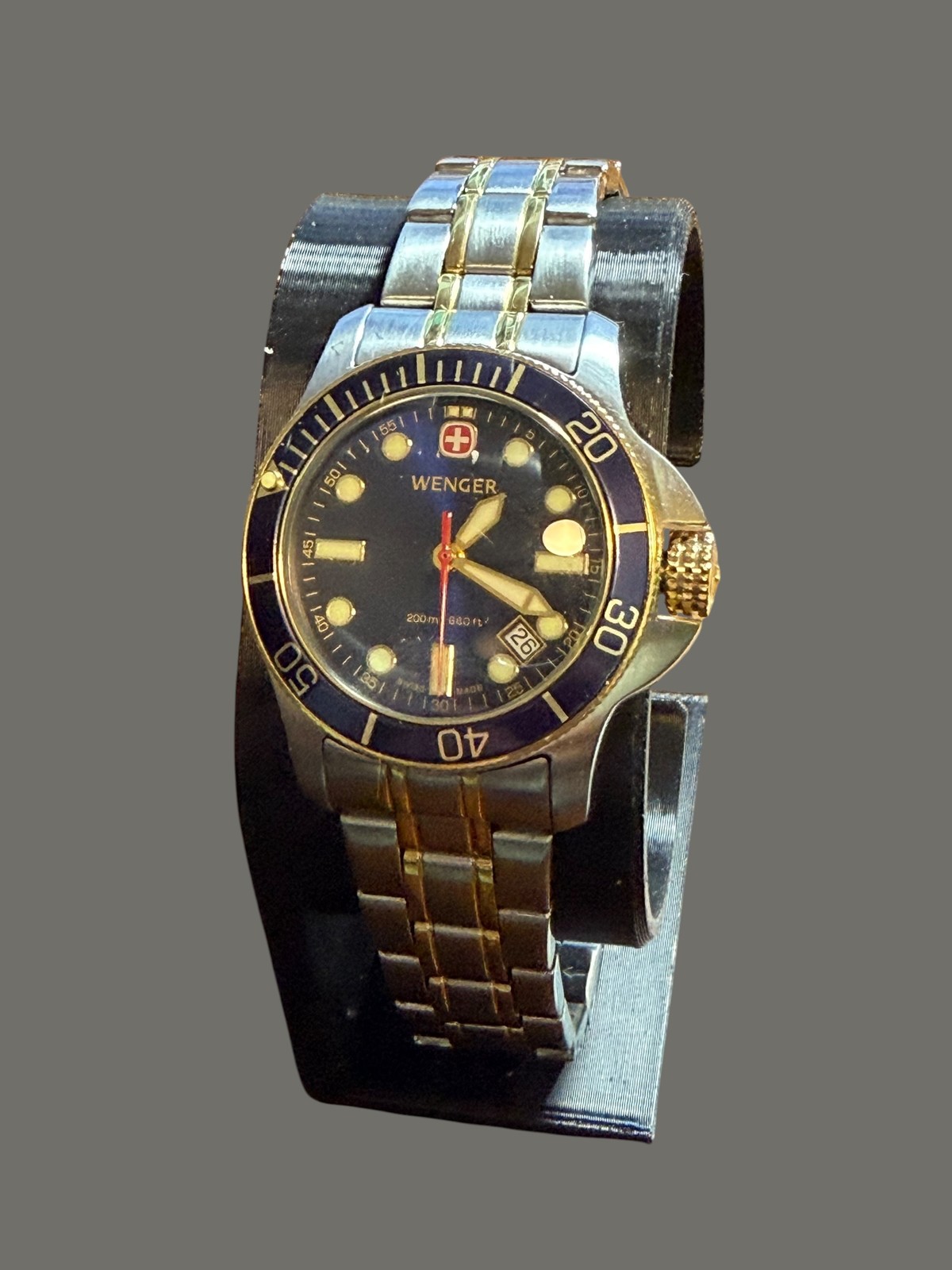 Wenger Men’s Diver Watch 7233X/T Two-Tone Blue Bezel Date 200M Swiss Made