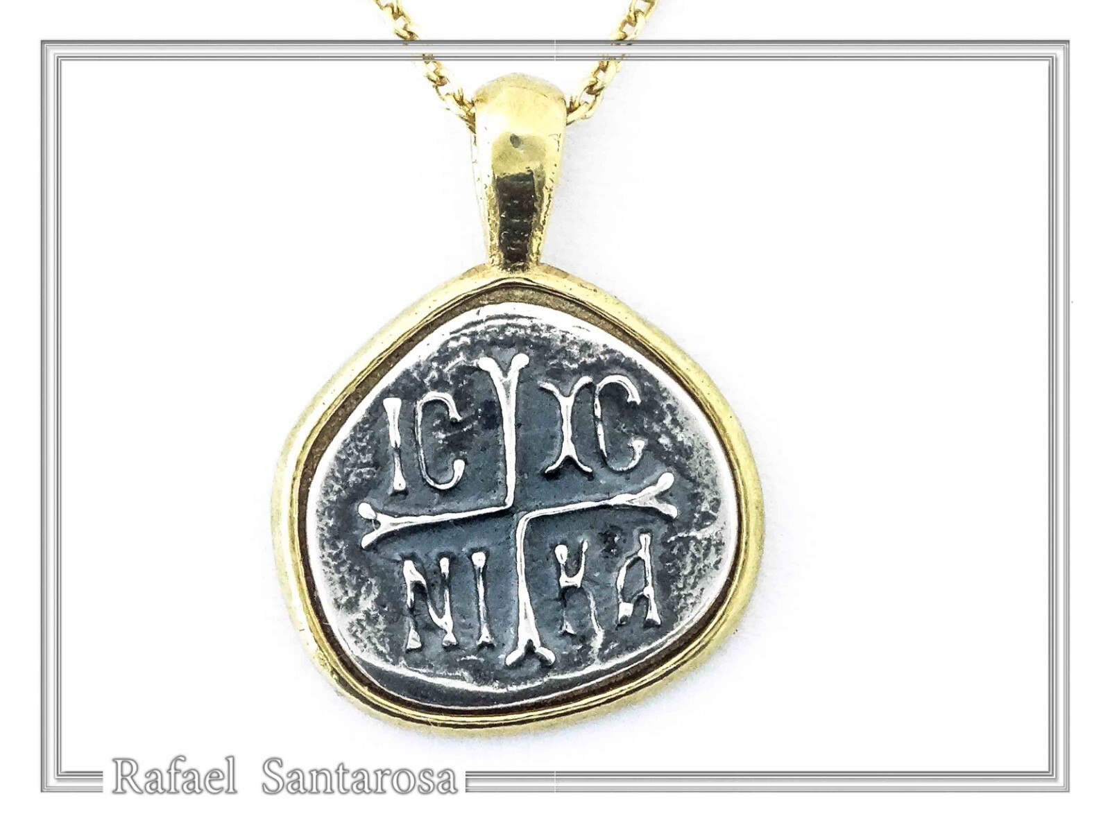 Protection cross coinshape Jesus Christ Wins silver Constantinato talisman charm