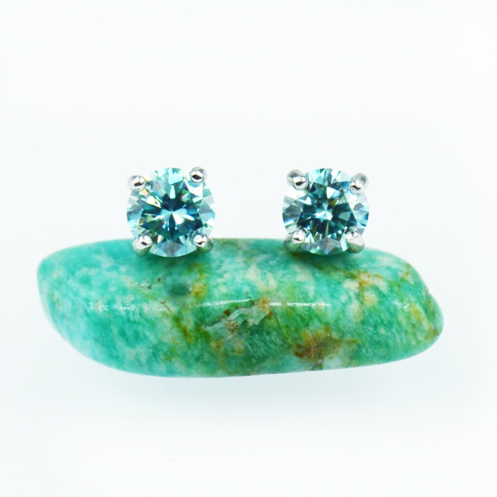 1Carat 5MM Blue Moissanite Diamond 925 Sterling Silver Earrings Studs