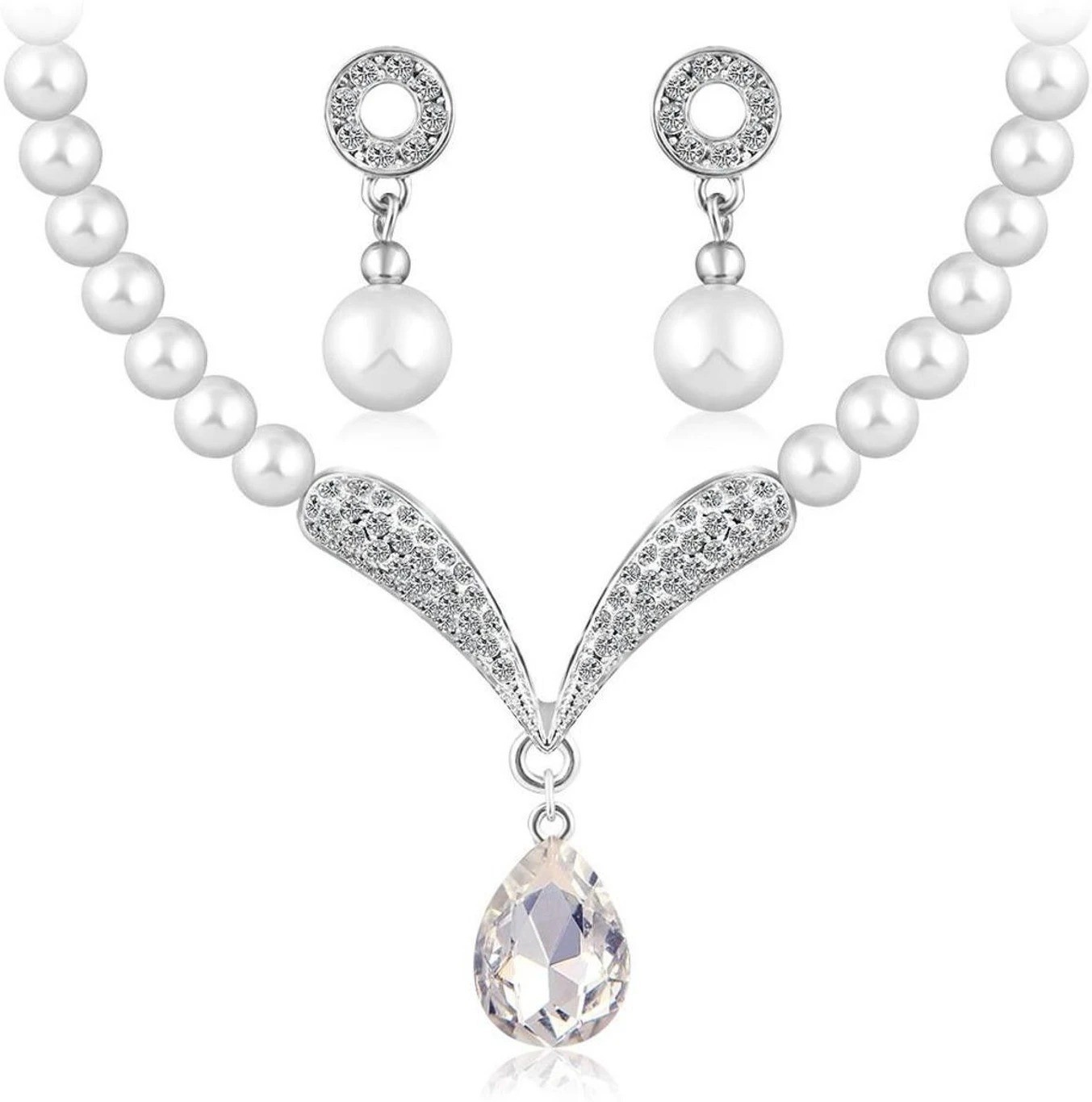 Elegant Pearl Drop Necklace & Earrings Set Every Occasion Lab created stone