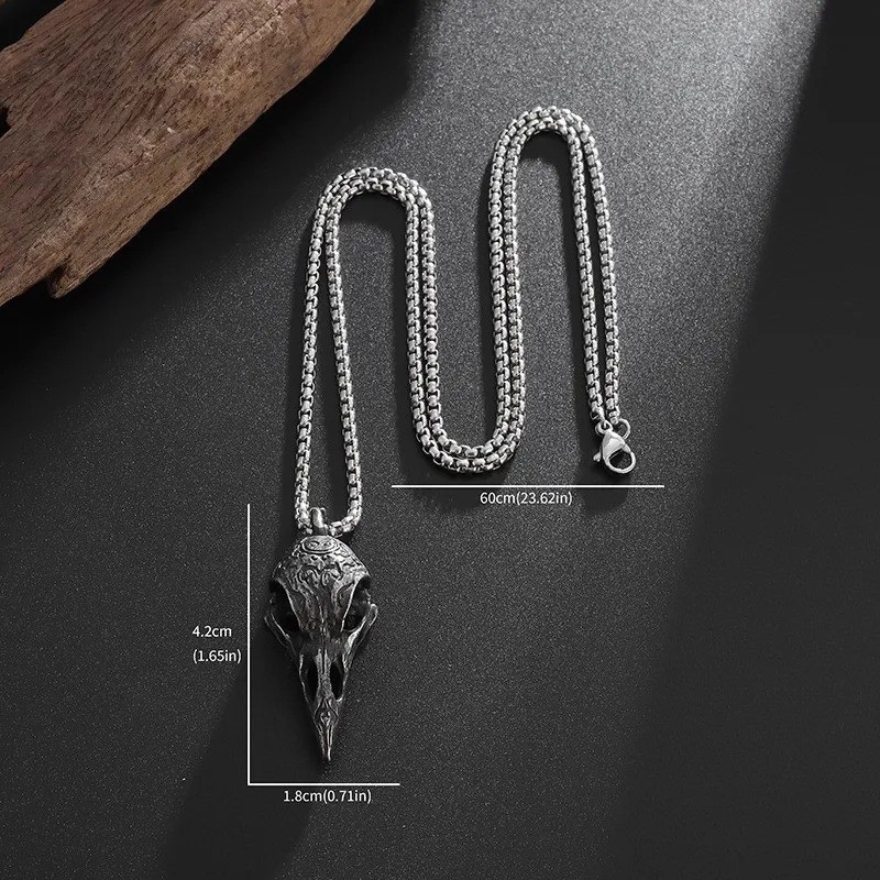 Retro Nordic Crow Skull Pendant Necklace Men Animal Bird Jewelry Amulet Gift