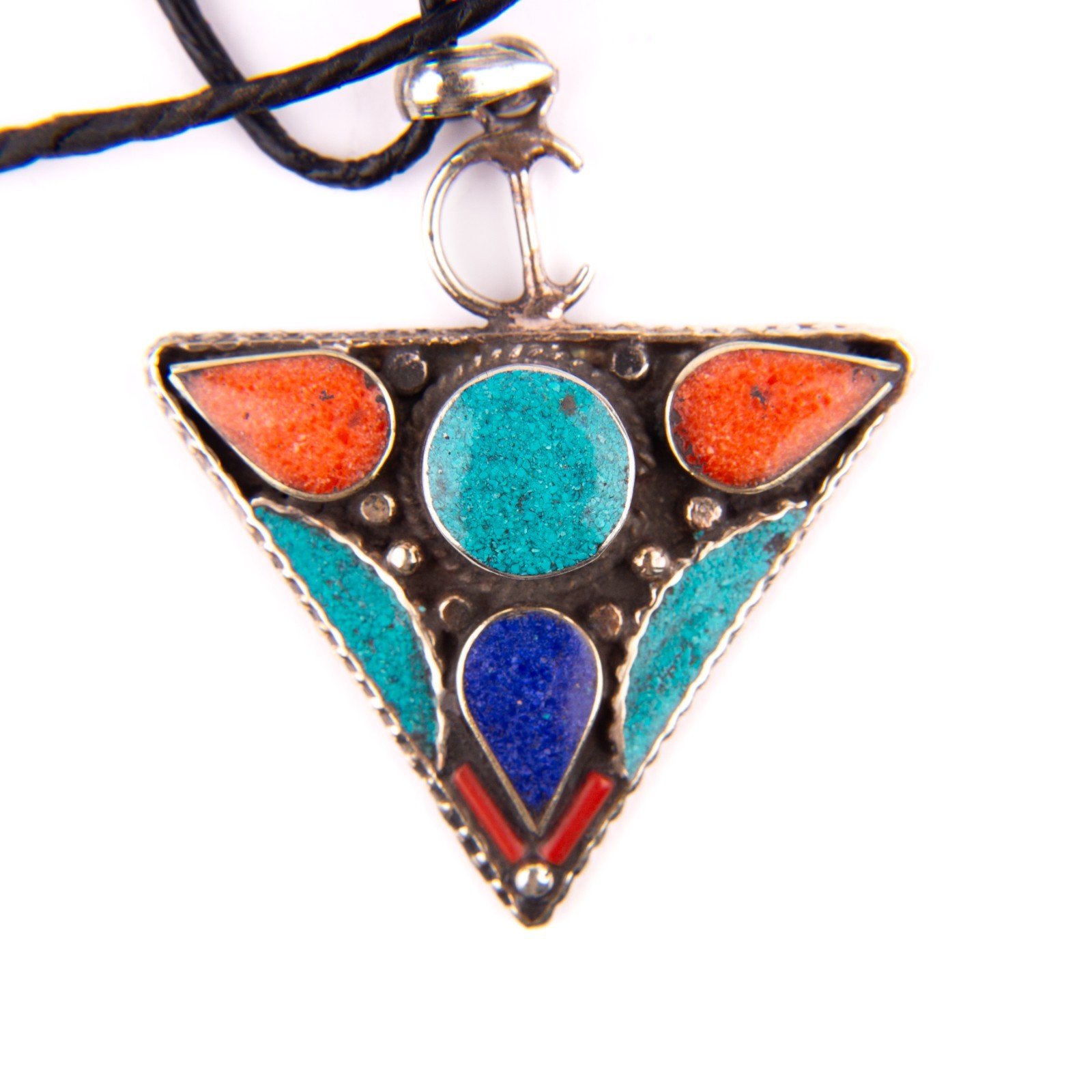 Tibetan Pendant, Tazerzit Pendant, Turquoise Stone Amulet, Coral & Lapis Lazuli