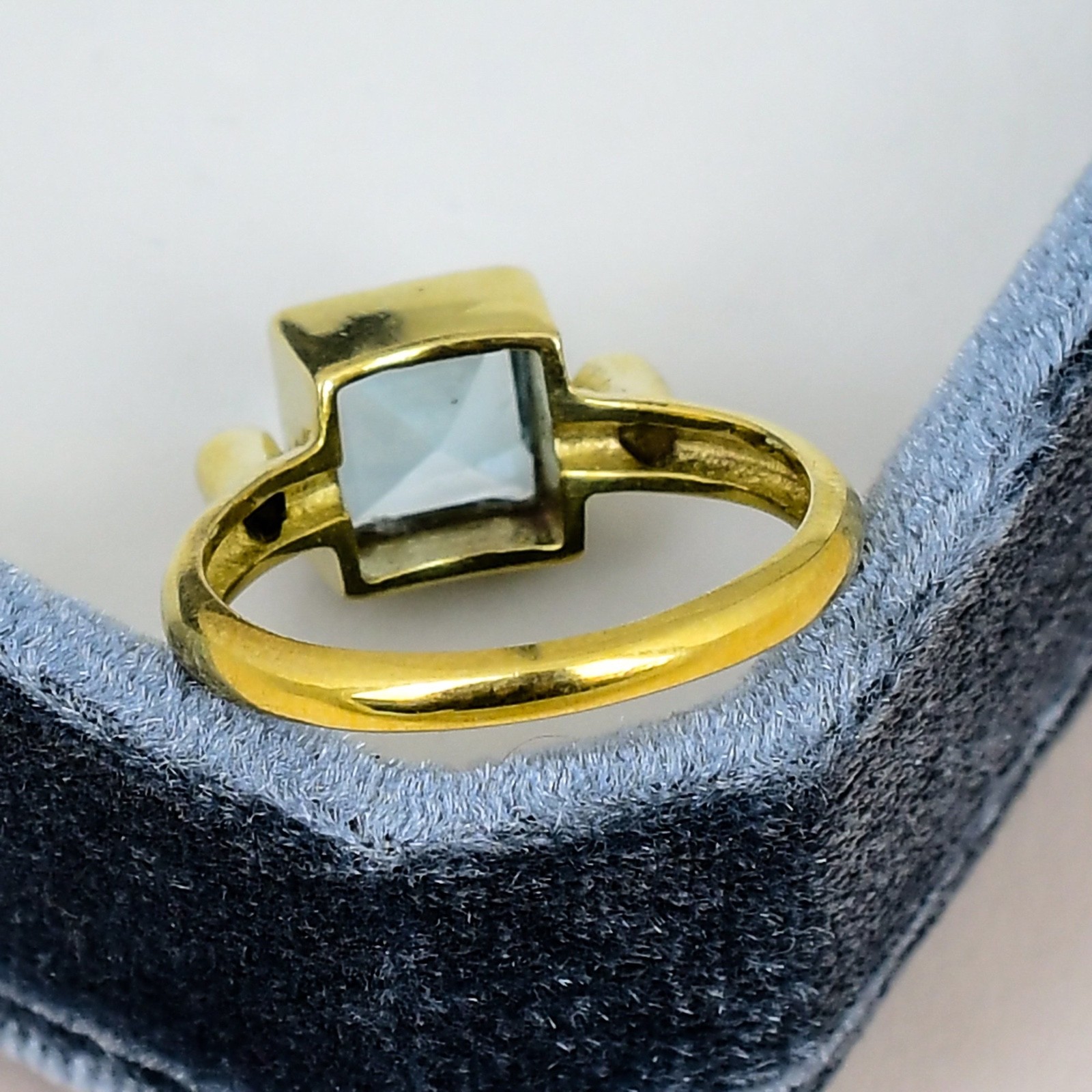 Blue Topaz Square Bezel 18K Gold Plated Ring Minimalist Gift for Her Jewelry