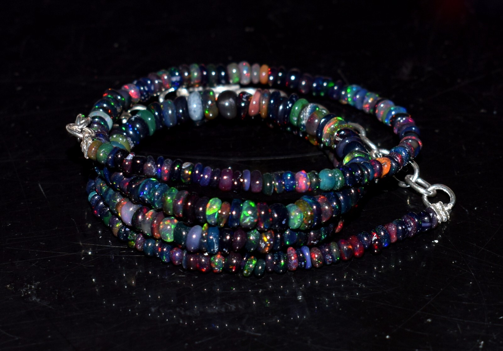 16″Natural Ethiopian Opal Wello Fire Opal Gemstone Bead Necklace F3670
