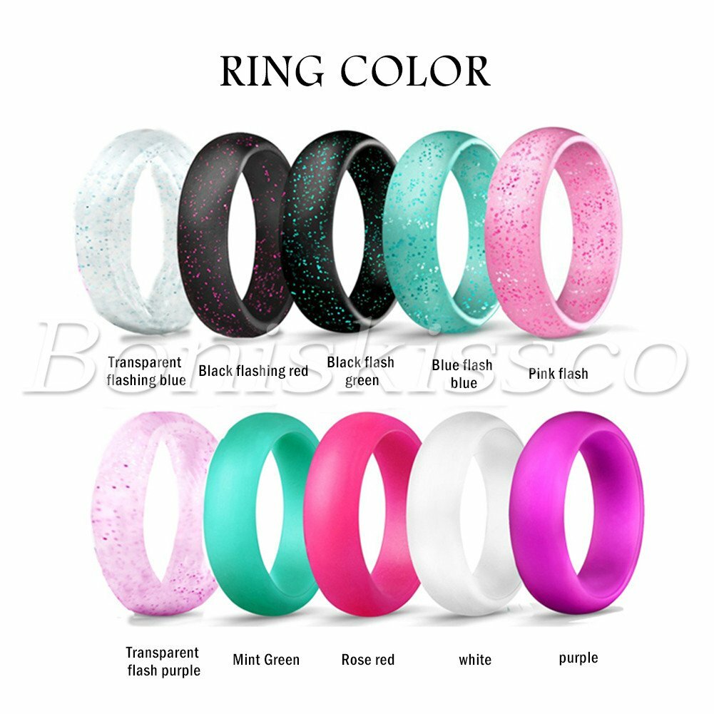 10pcs Women’s Ladies 5.7mm Glitter Silicone Wedding Ring Band Promise Engagement